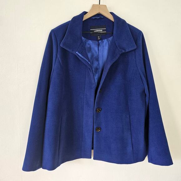 Lands' End Hidden Button Front Jacket Coat 15 Royal‎ Blue - Picture 2 of 8